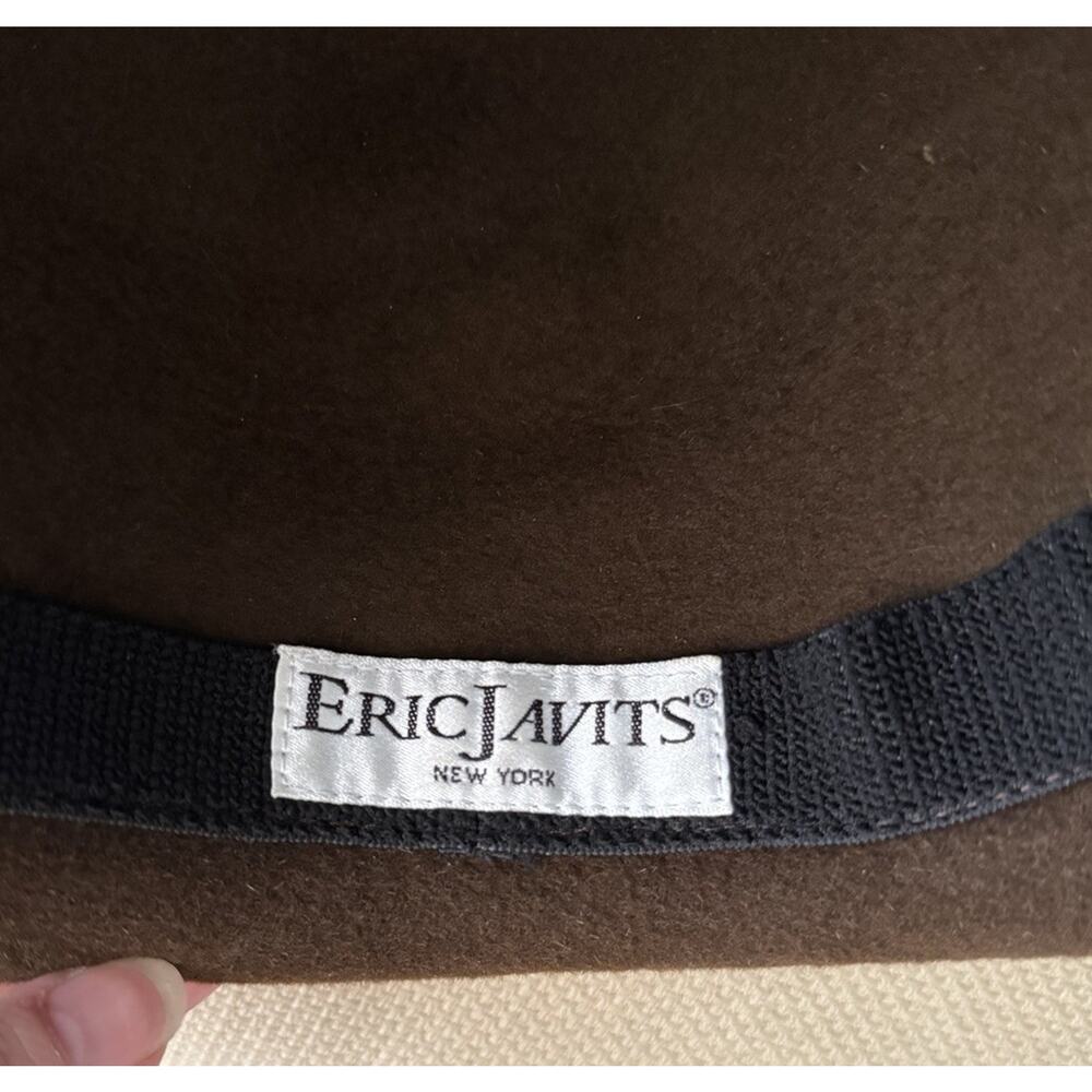 Vintage 90s Eric Javits New York Brown Wool Felt Bowler Hat size Medium - Picture 7 of 7